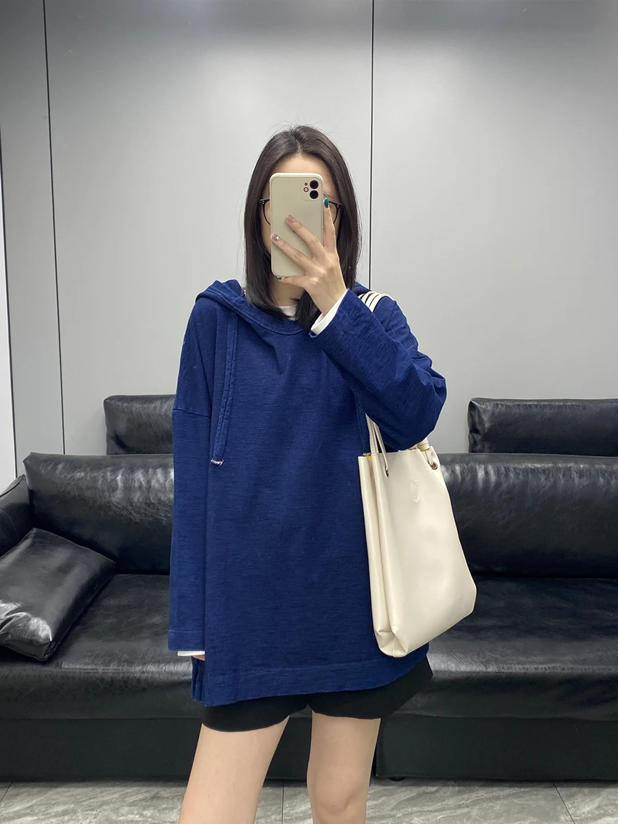 

Женская удлиненная толстовка в японском стиле с вышивкой буквой R, из 100% хлопка высокой плотности, в расслабленном стиле, повседневный топ