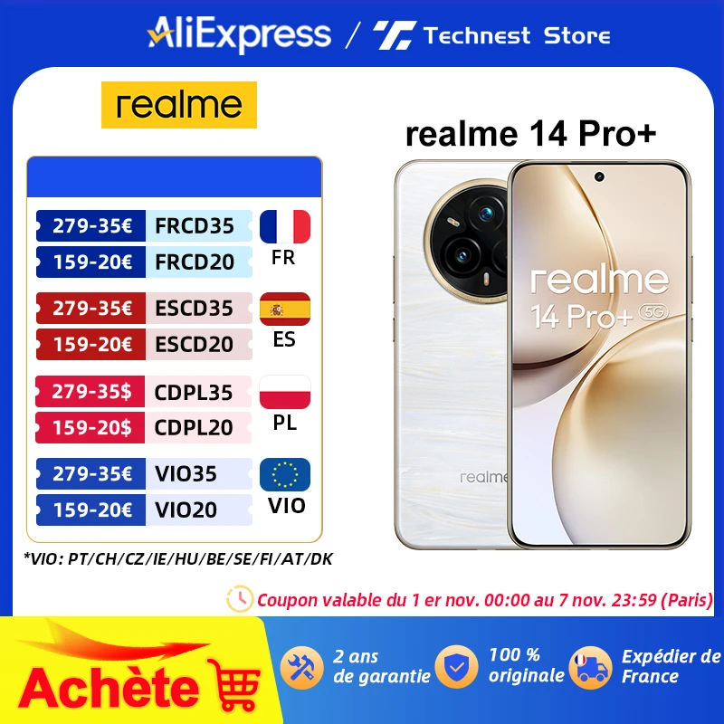 Version globale realme 14 Pro+ 5G Smartphone Sony 3X Periscope OIS Caméra Snapdragon7s Gen 3 80W SUPERVOOC Charge IP69 Version globale realme 14 Pro+ 5G Smartphone Sony 3X Periscope OIS Caméra Snapdragon7s Gen 3 80W SUPERVOOC Charge IP69