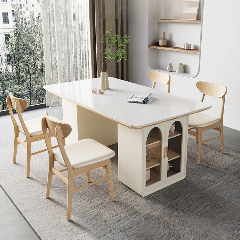 

Cream-style composite slate dining table and chairs combined with rectangular living room storage storage dining table