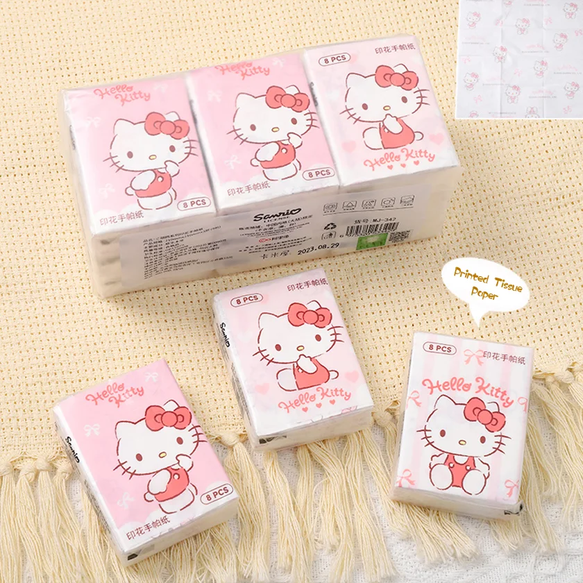 9pcs Hello Kitty  Sanrio Tissue  Pochacco Kawaii Cartoon Printed Handkerchief Cute Girl Portable Toilet Paper Girly Gift