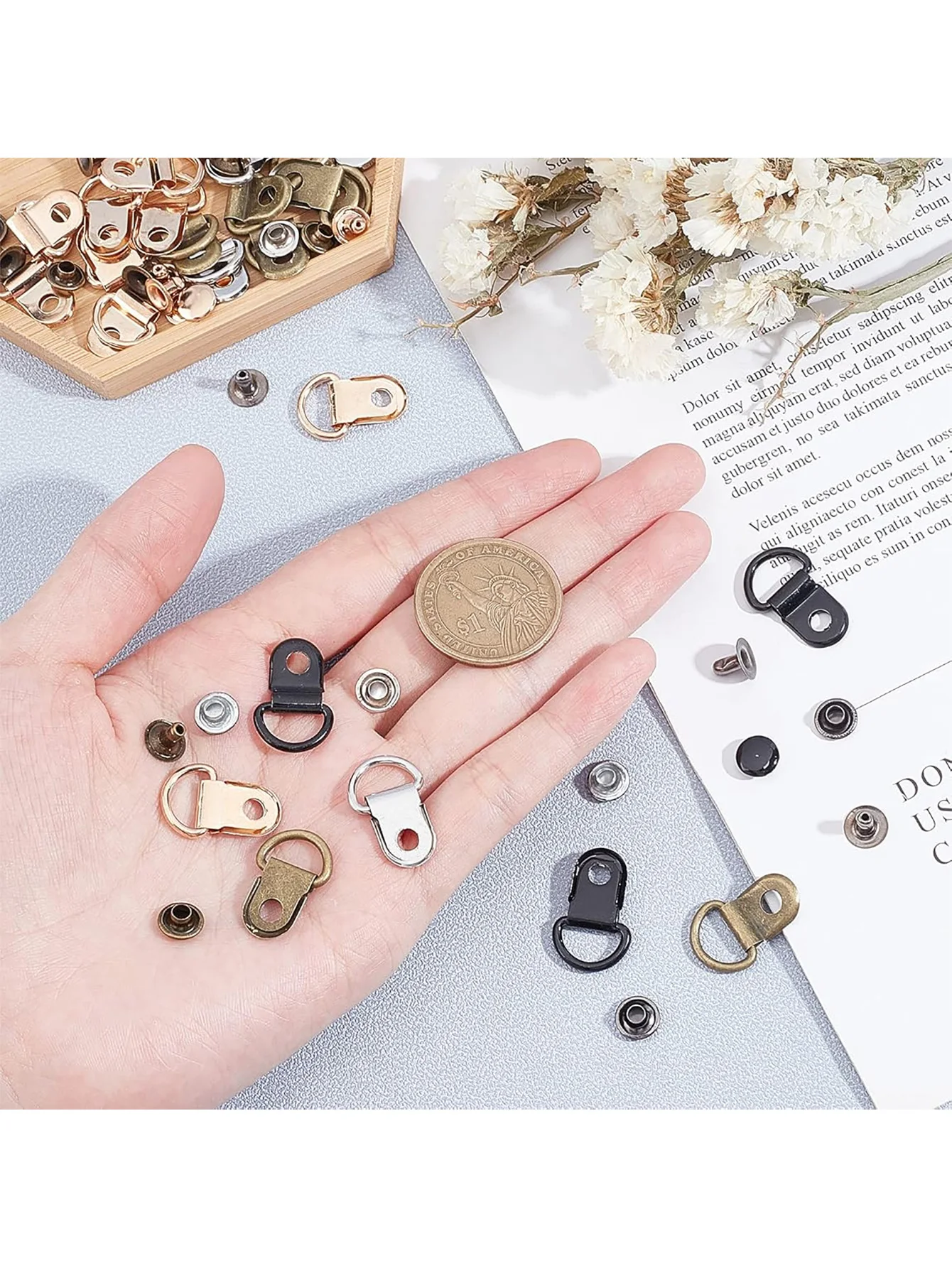 10 Sets Copper D‑Ring Eyelet Buckles with Rivets for Hiking Boots Repair Leather Boot Shoes Loop Ring with Rivets