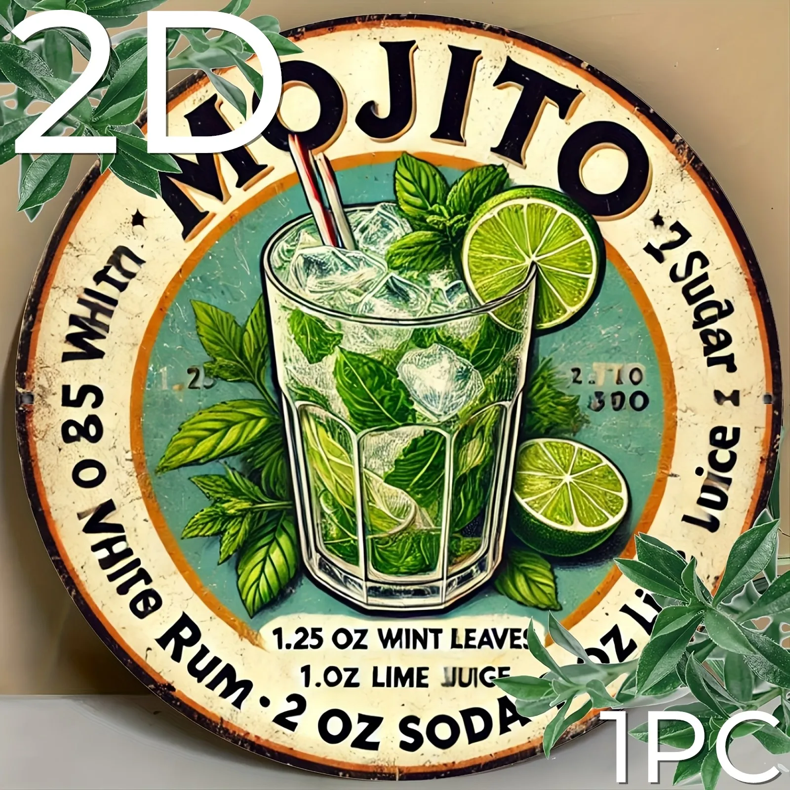 1 قطعة 2D لوحة مستديرة خشبية 8 بوصة موجيتو شرب خمر هافانا موخيتو علامة الشرب للمنزل المطبخ غرفة الطعام غرفة نوم #2