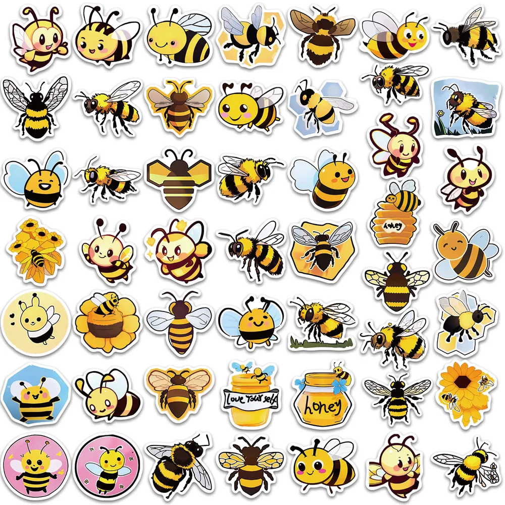 50 pçs criativo abelha bonito dos desenhos animados adesivos decorativos notebook casos de telefone diy adesivos à prova dwaterproof água