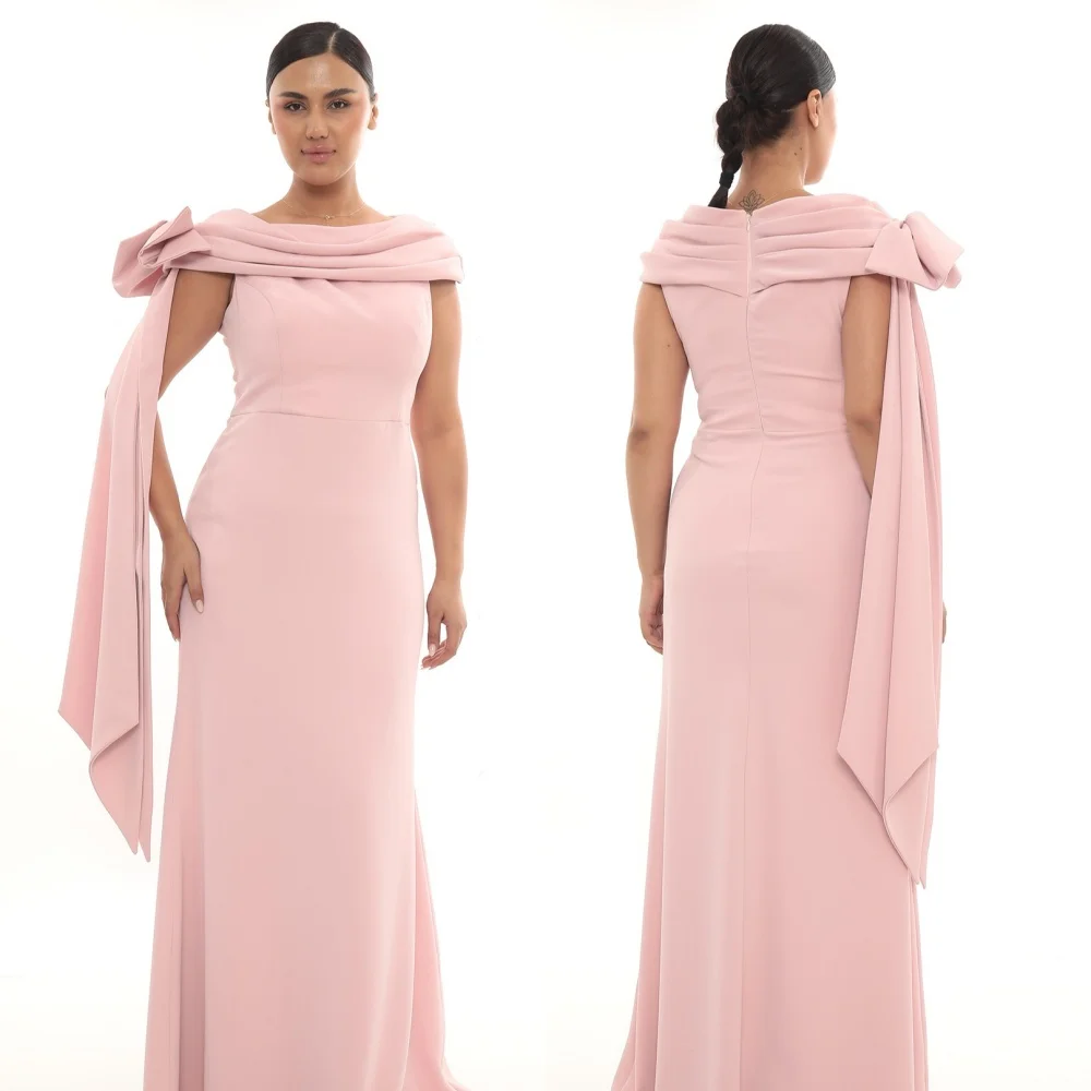 

Customized Jersey Draped Bow Off-the-shoulder A-line Long Dresses Bespoke Occasion Homecoming Party Gown Simple Sizes Available