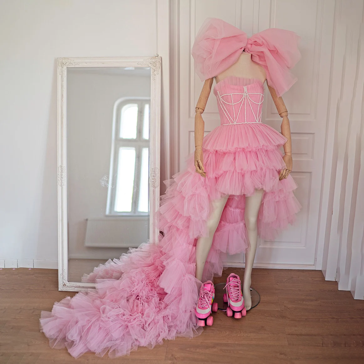 Tutu Strapless Princess High Low Prom Evening Dress Customized Irregular Tiered Ruffled Birthday Mini Pink Homecoming Gown