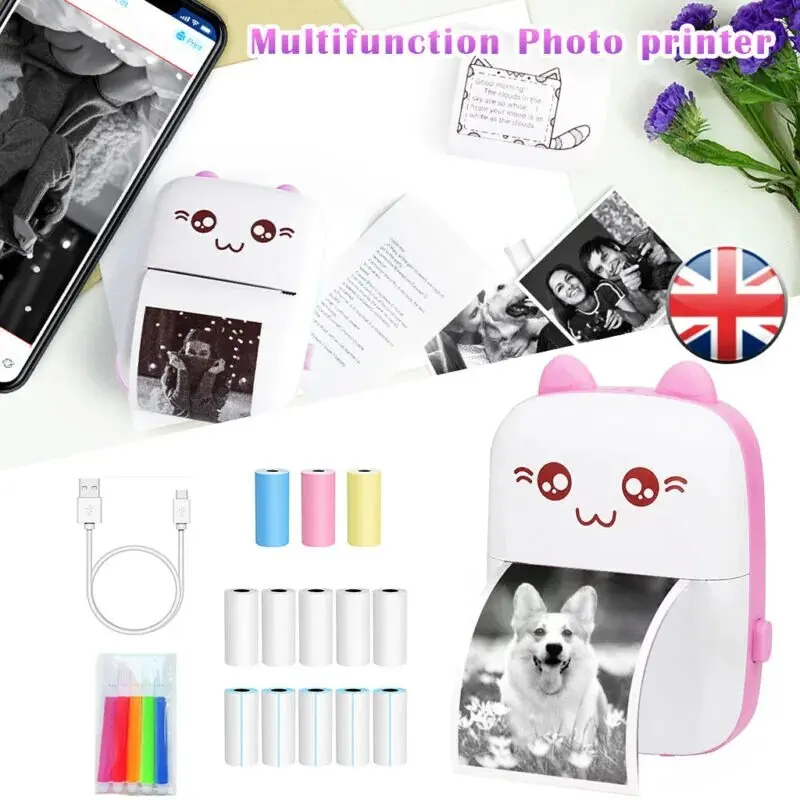 

Mini-printer Inkless Portable Sticker Printer Compatible with IOS and Android Bluetooth Wireless Photo Printing Tags