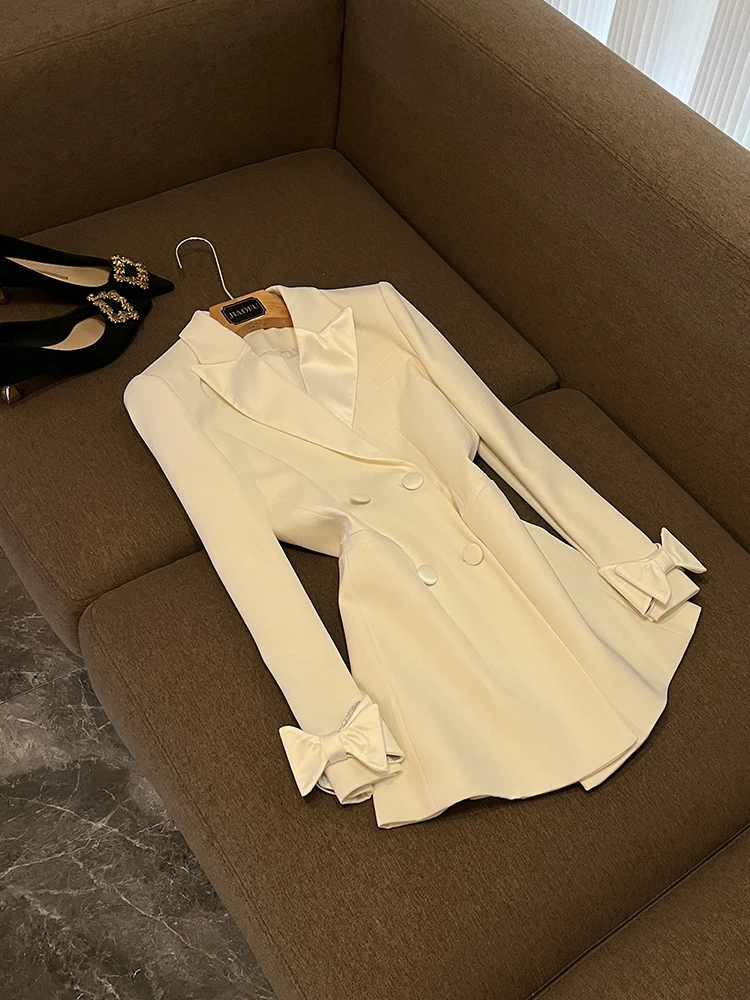 

Новый длинный атласный двубортный воротник Celebri Faion, костюм, юбка A04366, облегающая повседневная женская верхняя одежда Ele