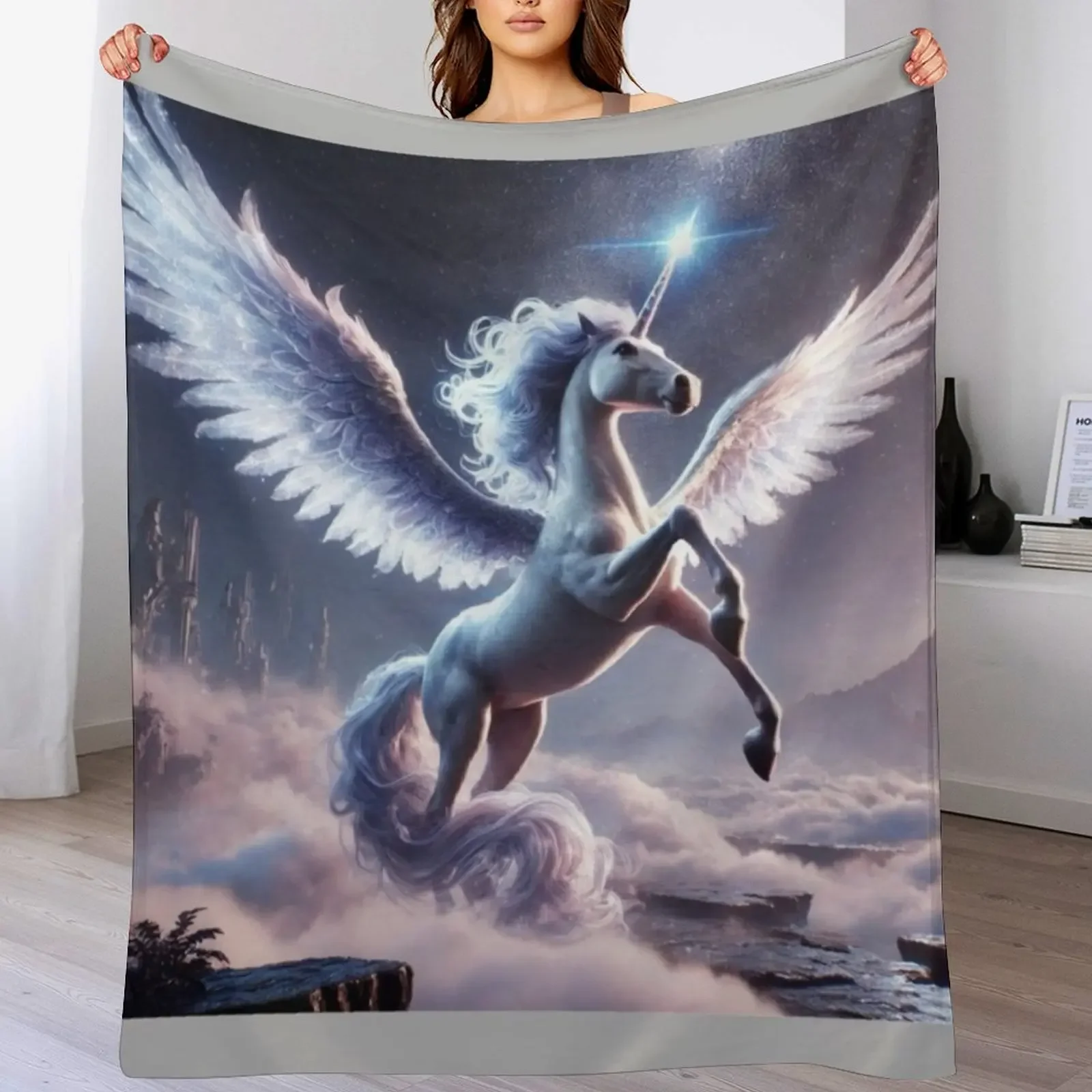 Mystical Alicorn Hybrid in Enchanted Realm - Fantasy Creature Art Throw Blanket Tourist Sofa Blankets