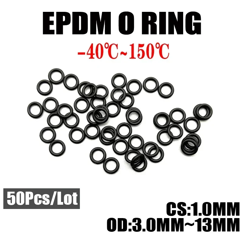 50pcs EPDM O-Ring Gasket  CS 1mm OD 3mm ~ 13mm EPDM Automobile Nitrile Rubber Round O Type Corrosion Oil Resistant Seal Washer