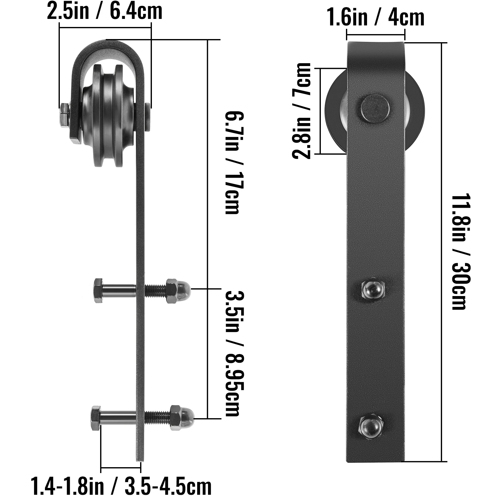 VEVOR 5FT-18FT klasyczne drzwi przesuwne szyny czarne podwójne drzwi jednotorowe zestaw prowadnic drzwi przesuwnych System kół