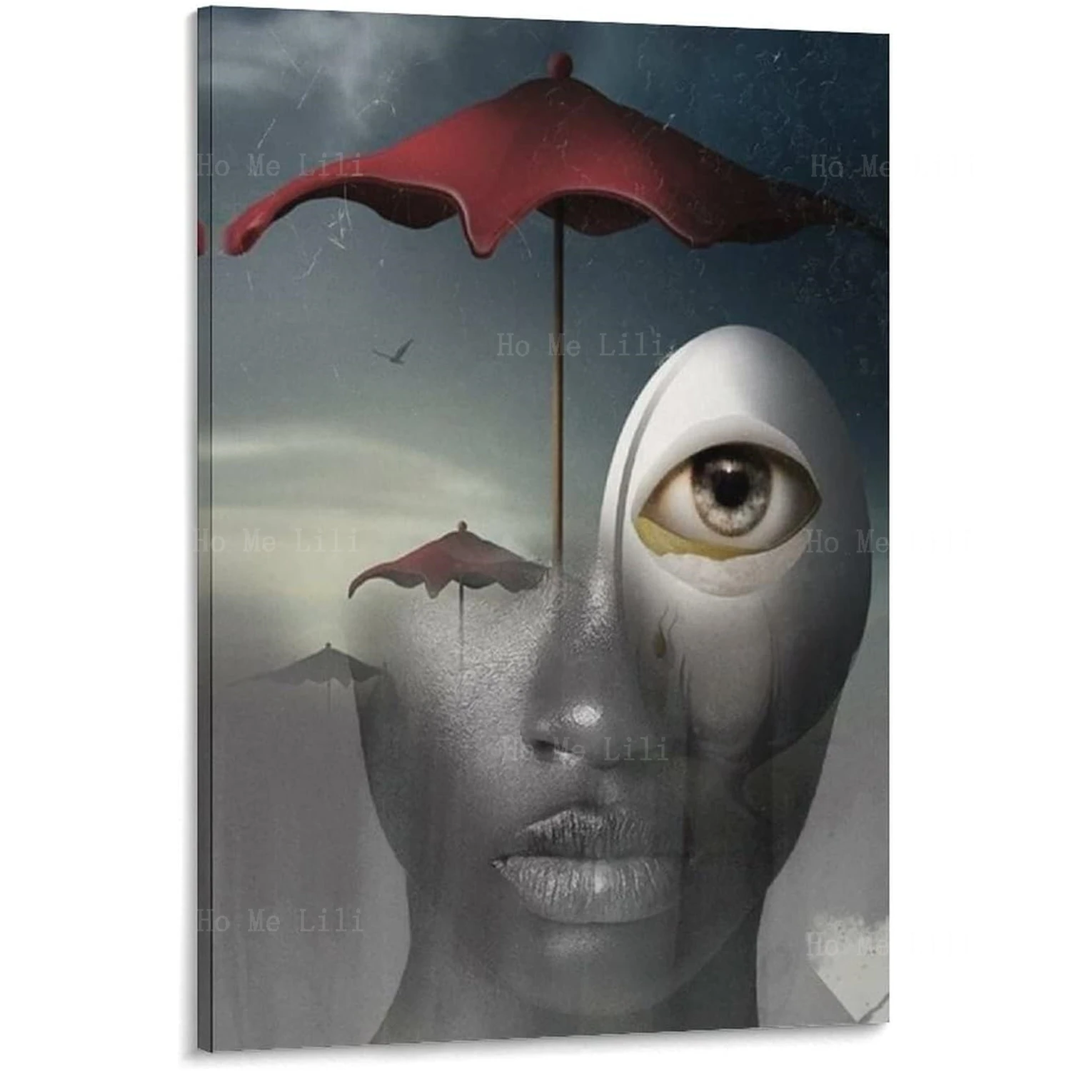 Umbrella Eyes Burning Giraffe Surreal Illustration Pop Collage Poster Canvas Wall Art Room Decoration