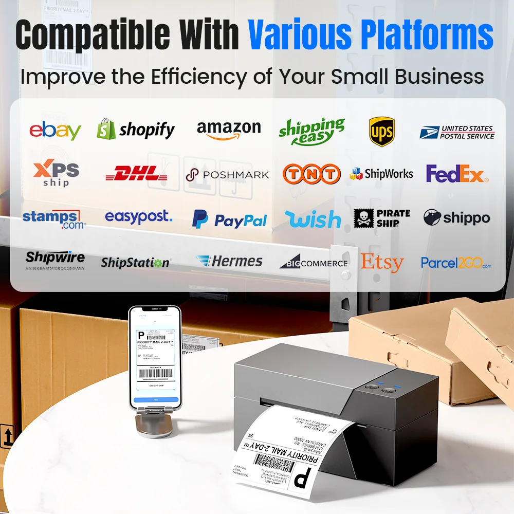 247-WF 4x6 WiFi Thermal Shipping Label Printer for Multiple Types of Platforms, Commercial & Home Use, Wireless Thermal Printer