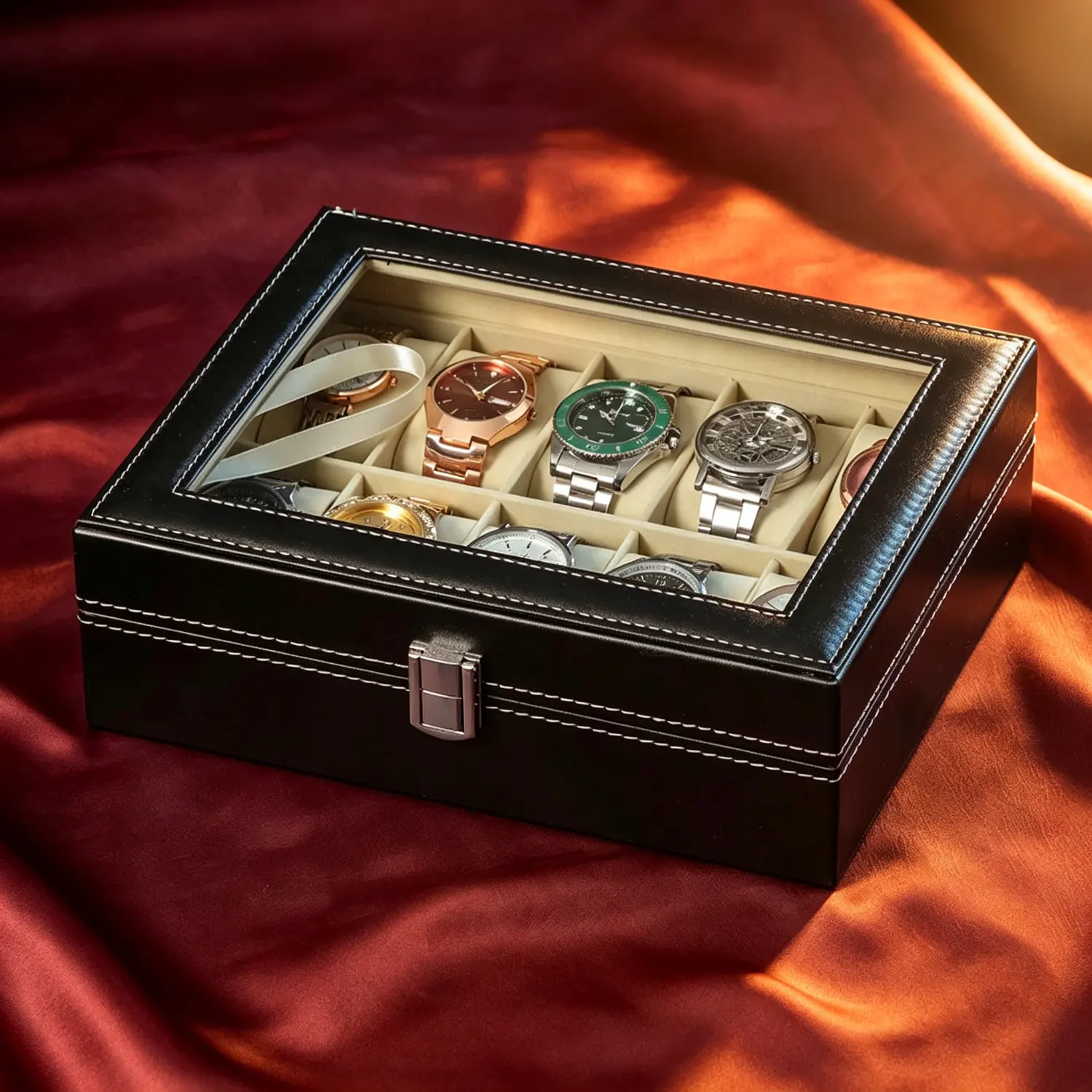 High Capacity Leather Watch Organizer Box