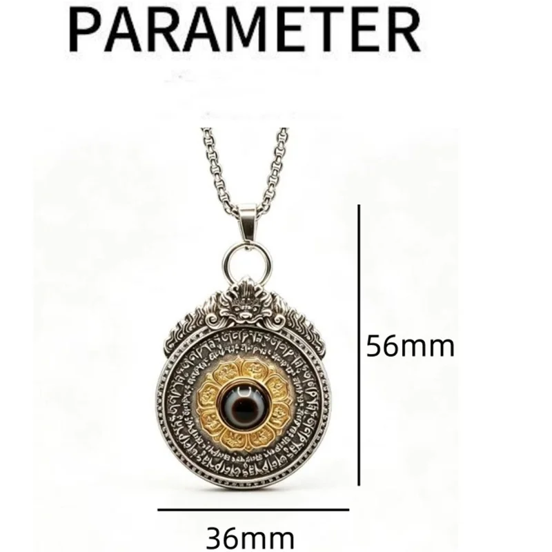 Blessing Eight Treasures of Buddhism Eye Lotus Necklace Women Jewelry Retro Relief Flame Beast Mantra Wheel Pendant For Men view 2