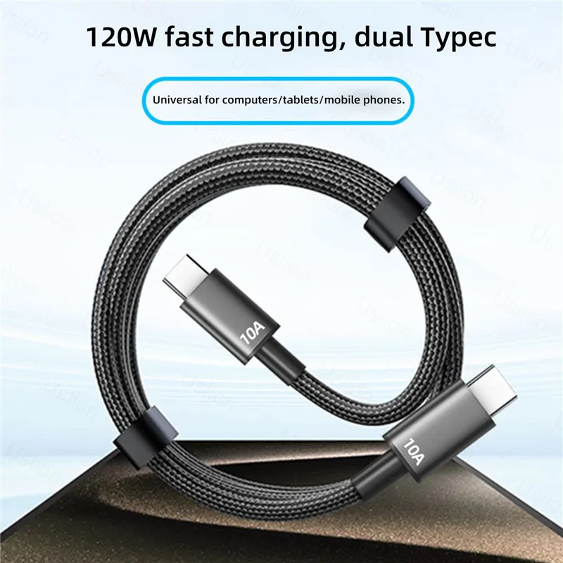 Universal 120W 10A Fast Charger PD Dual USB C To Type C Quick Charging Cable High-speed Data Transfer Wire Cord For Samsung Mi