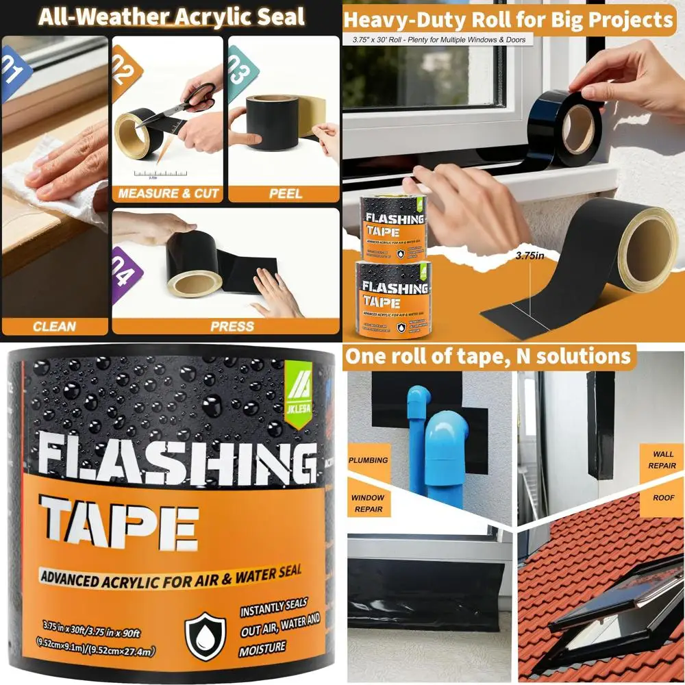 

Водонепроницаемая самоклеящаяся акриловая лента для гидроизоляции 3,75 дюйма x 30 футов, устойчивая к УФ-излучению, 6 рулонов для герметизации окон, дверей и ремонта