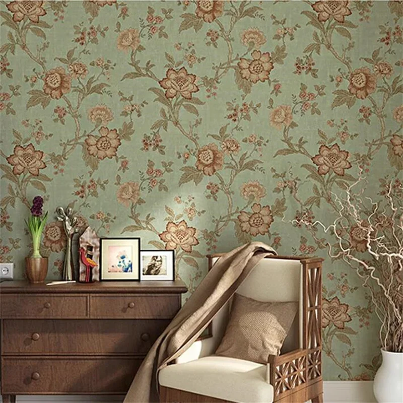 

Self adhesive wallpaper for home use. Warm American retro thickened French pastoral flower background wall for bedroom room обои