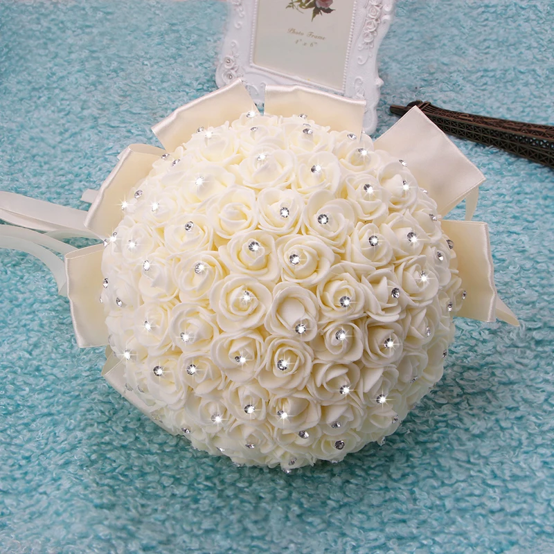 1Pcs Handmade Bridal Artificial Foam Roses Flower Bride Bouquet Wedding Party Valentine's Day Decor Romantic image 4