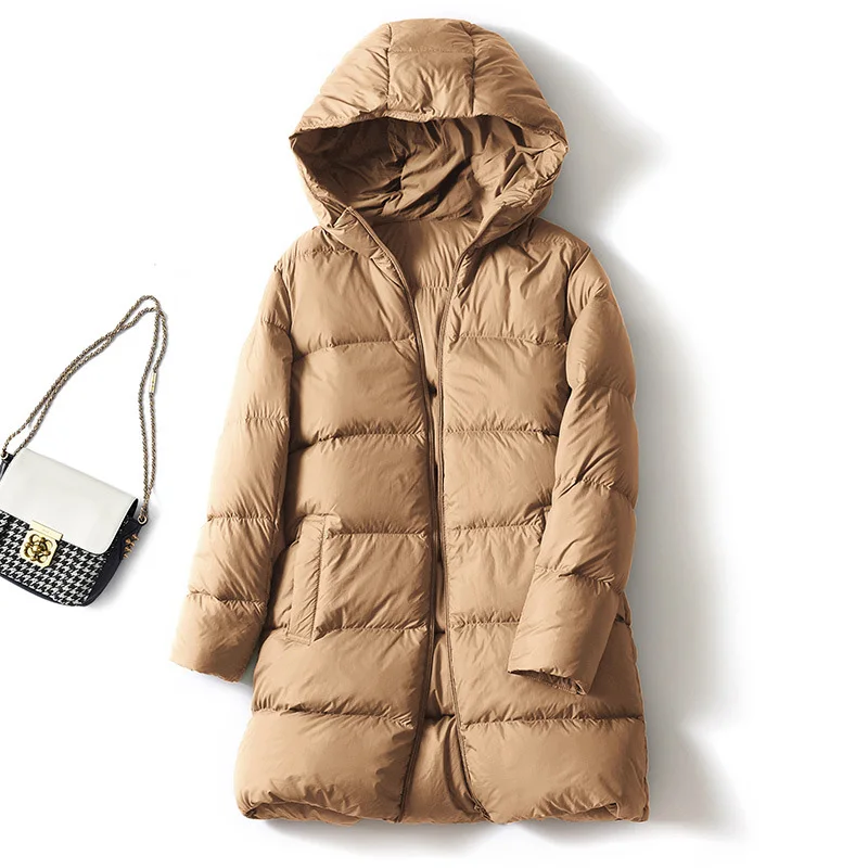 

2026 New Women Ultralight White Duck Down Jacket With Hood New Autumn Winter Warm Casual Outwear Solid Color Simple Coat