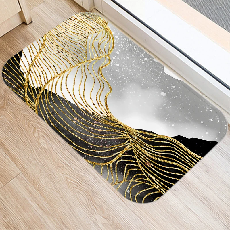 

Golden Printed Kitchen Soft Bath Entrance Door Mat Seude Indoor Floor Mats Coral Velvet Carpet Doormat Non-Slip Rug Home Decor