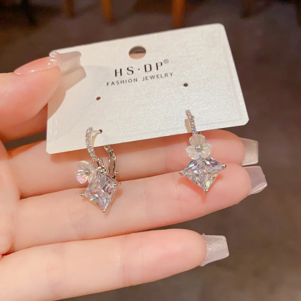 Radiant Square Cut Floral Hoop Earrings Craving Delightful Shine Ideal To Complement Modern Ladies Evening Wardrobe