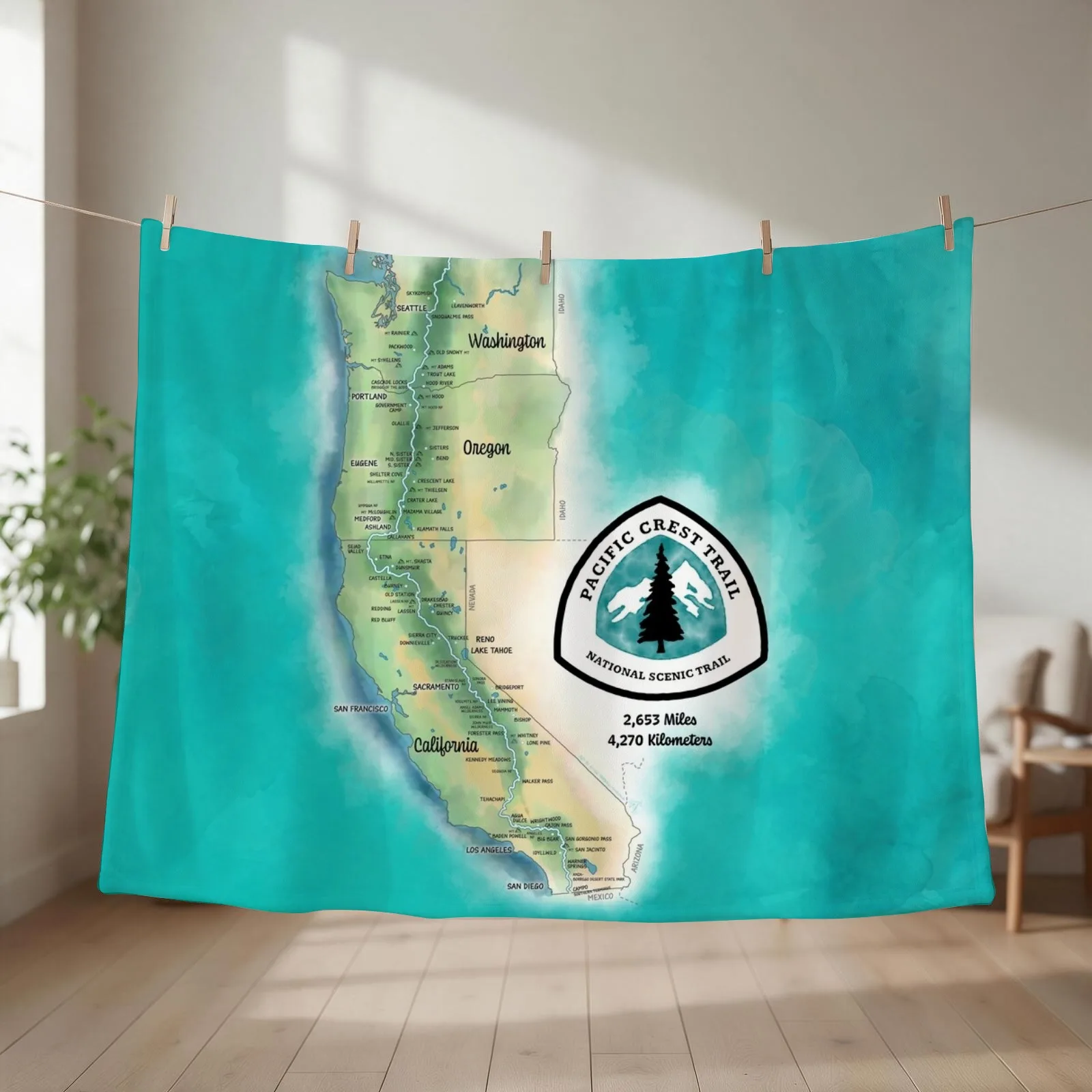 Pacific Crest Trail Map Throw Blanket couch cozy soft plush fuzzy picnic outdoor blanket