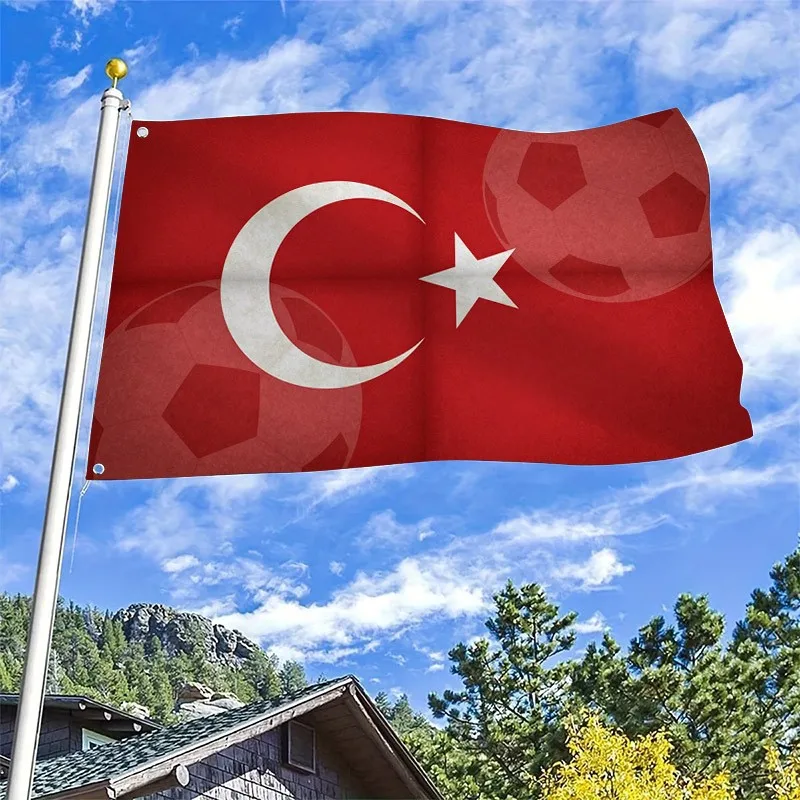 Turkish Soccer Flag National Emblem Outdoor Durable Polyester All-Weather Garden Banner