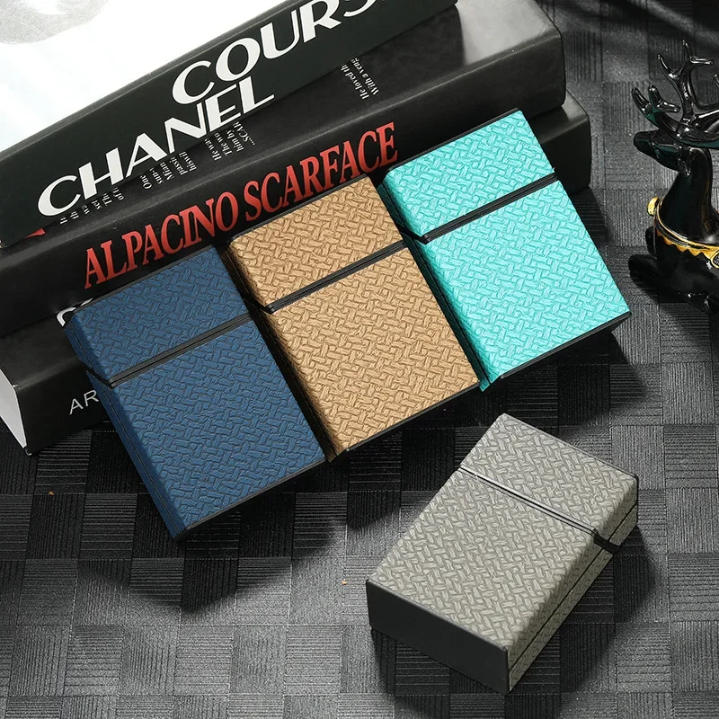 Portable Push-Open Cigarette Box with Stylish Weave Grain Pattern, Plastic Cigarette Storage Case for 20 Pieces Cigarettes