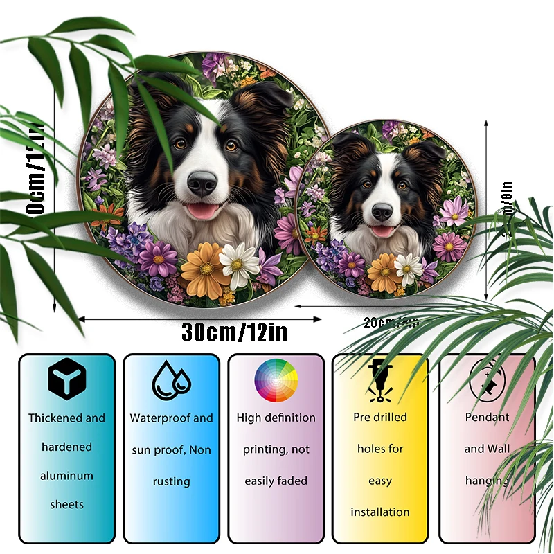 Customized Border Collie Pet Ornaments - Circular Aluminum Decorative Paintings | Unique Pet Souvenir Tombstones