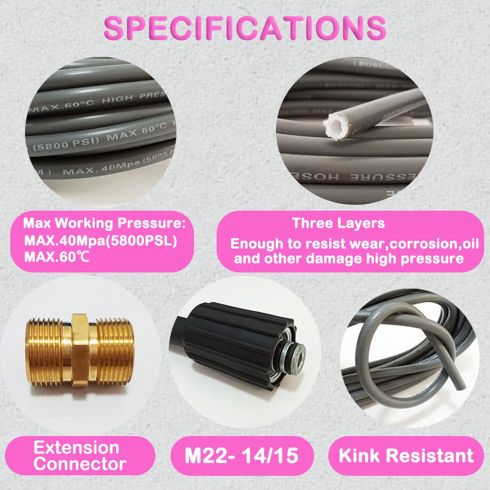 High Pressure Water Cleaning Hose Pipe Cord Pressure Washer Hose Car Wash For some of Sterwins/ Daewoo and Extension Hose M22