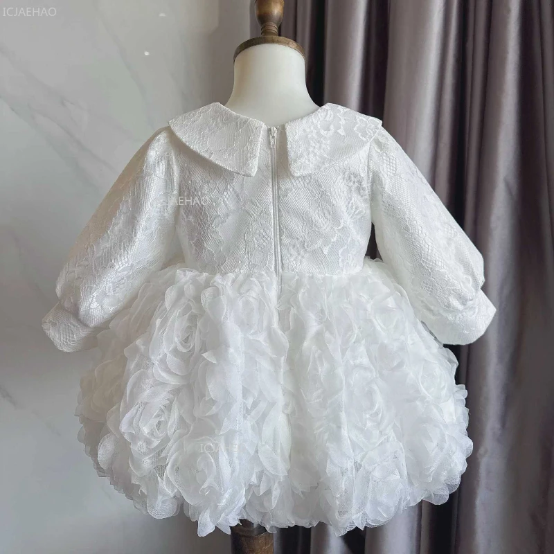 White Girls First Birthday Dress Children Spring Kids Bud Party Gown for First Year Celebration Pageant Formal Evening Costume