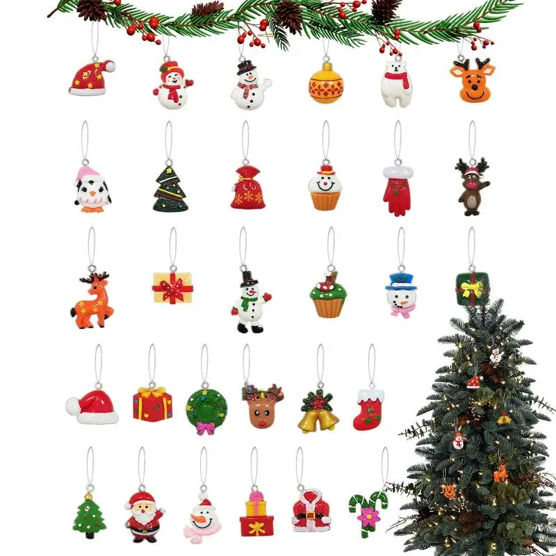 

30pcs Christmas Tree Ornaments mini Santa Claus Elk Snowman Bells 2D Acrylic Hangable Pendants For Windows Doors Home Decoration