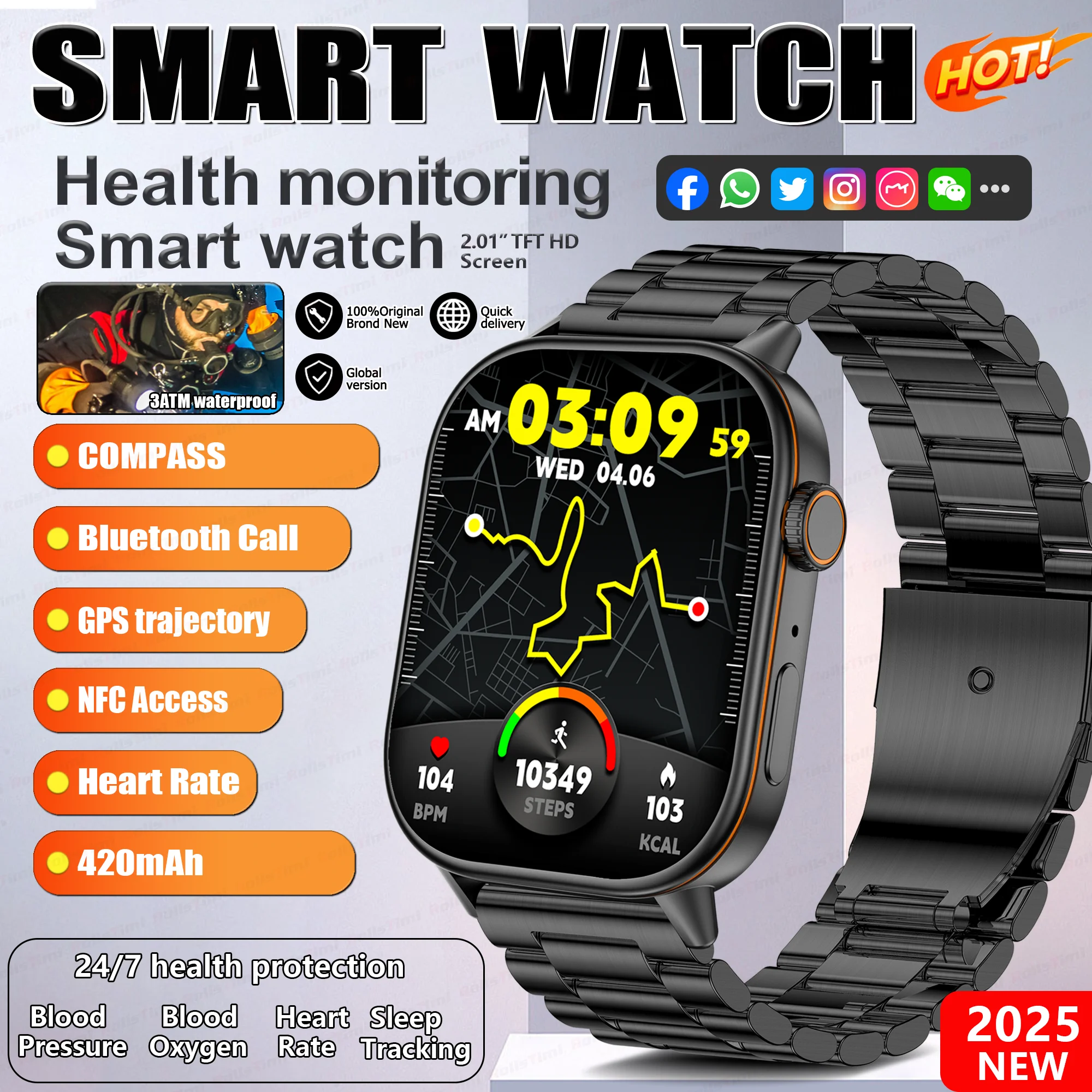 

Новинка 2024 года, мужской уличный GPS-трекер, спортивные умные часы, Bluetooth-вызов, пульс, IP68, водонепроницаемые, совместимые с Android и iOS