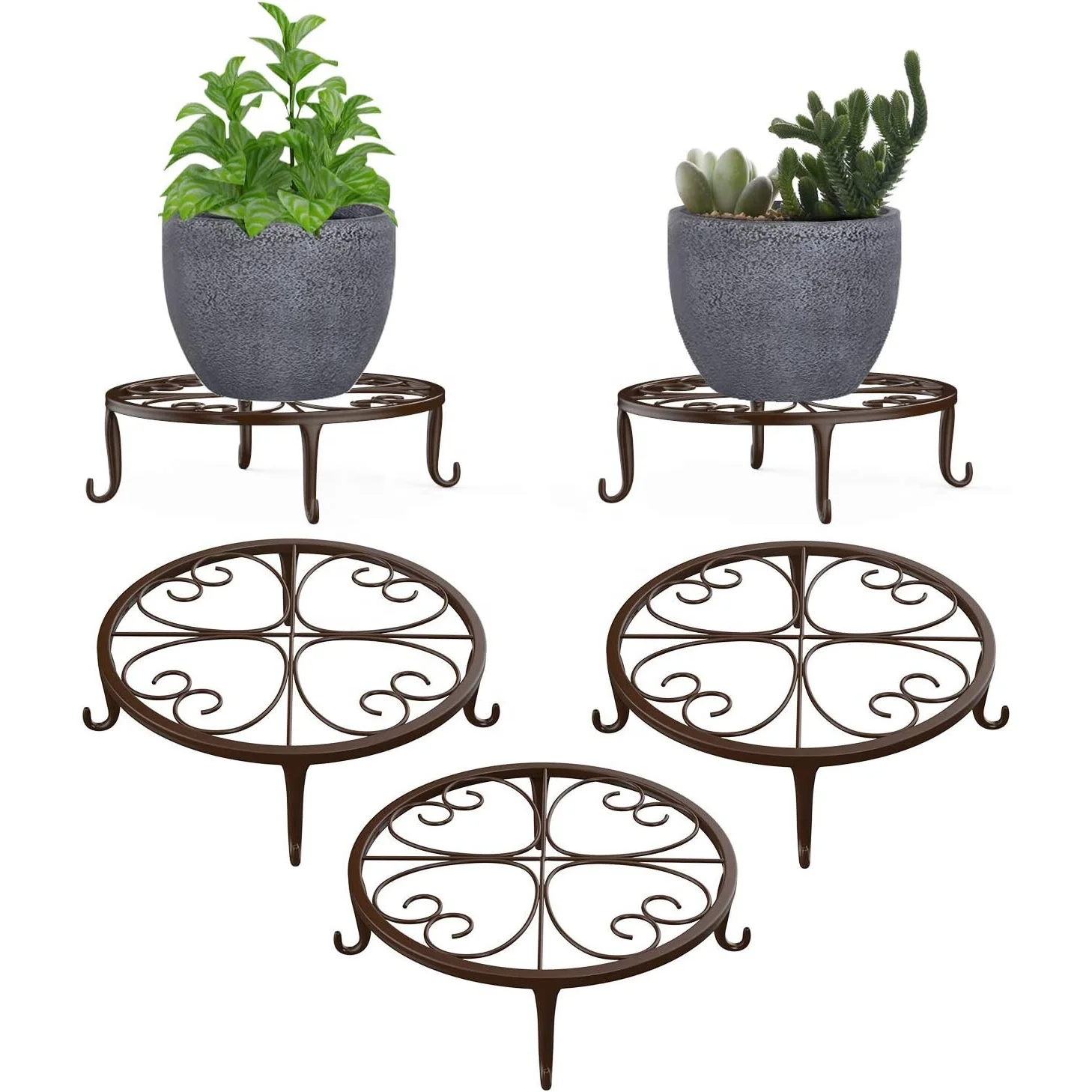 

Custom Metal Potted Plant Stands Plant Pot Container Heavy Duty Rust Proof Iron Round Flower Pot Stands Storage Rack Plant Stand