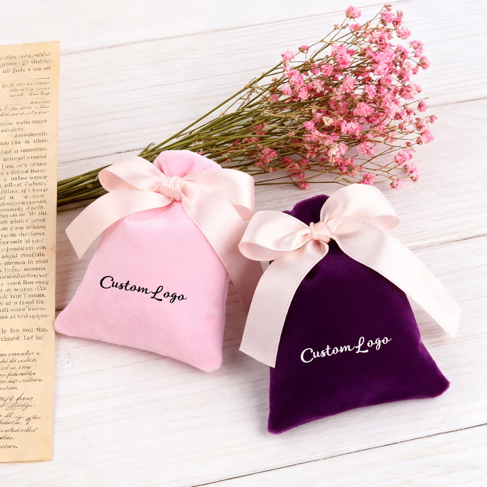 

Свадебные бархатные сумки с логотипом на шнурке, маленький бежевый хлопковый холщовый чехол для хранения ювелирных изделий, сережек с бантом и лентой