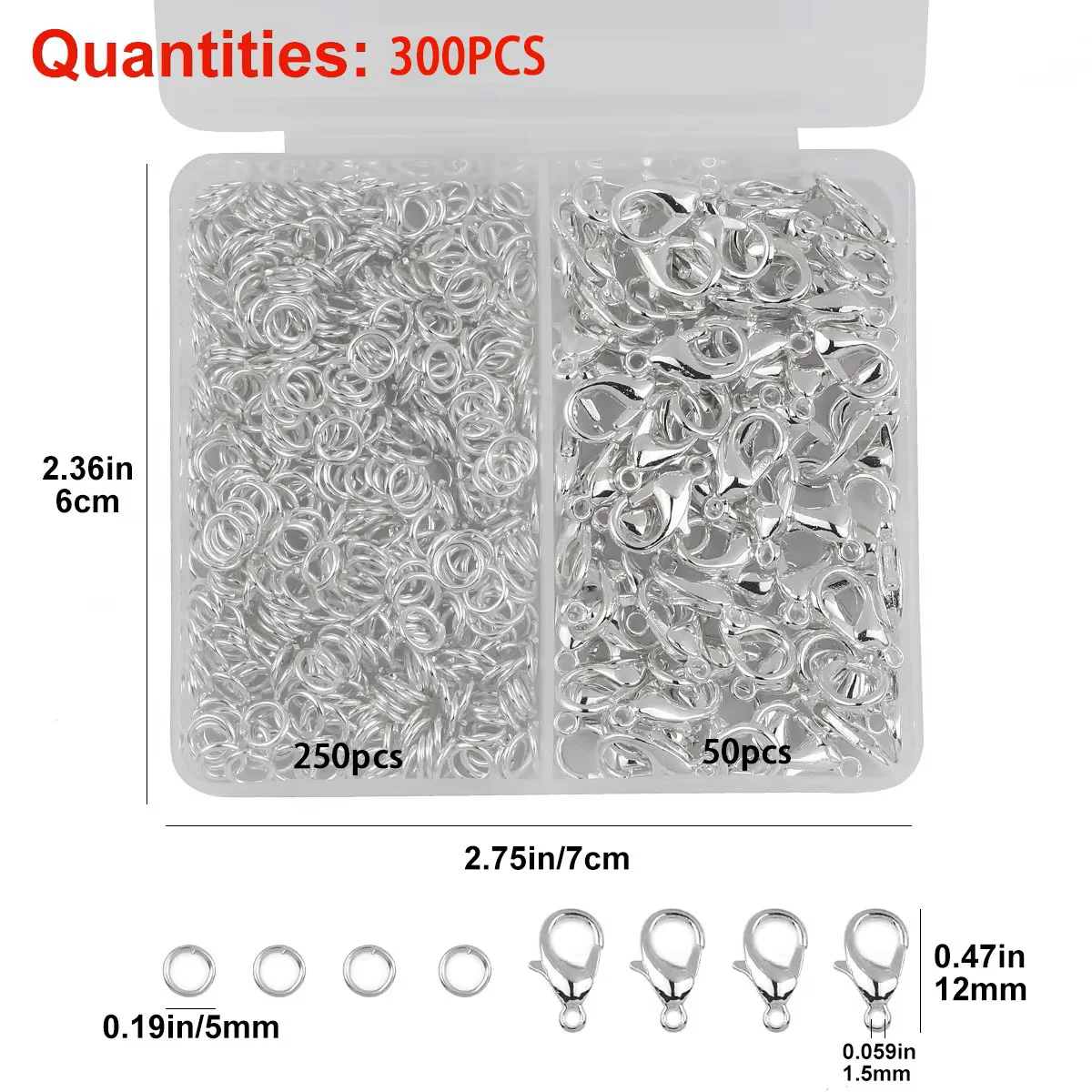 300 قطعة/صندوق فضي اللون جراد البحر المشابك و خواتم مفتوحة أساور القلائد موصل DIY بها بنفسك صنع المجوهرات اكسسوارات لوازم عدة #2