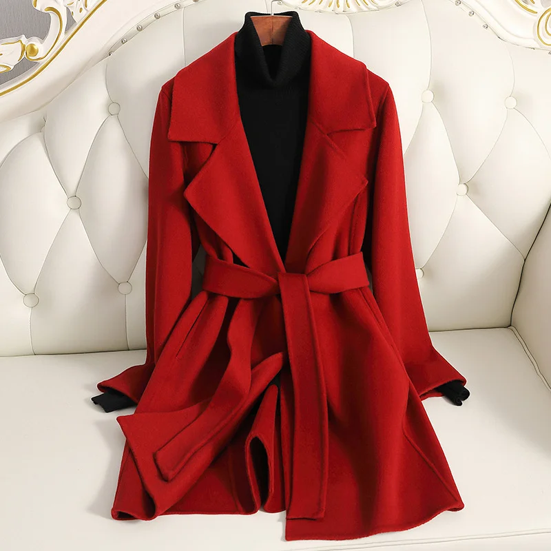 

Woolen Coat 100% Wool Women 2023 Autumn Winter Fashion Cashmere Woolen Jacket Mid Long Coat Streetwear Outerwear Female Clothes