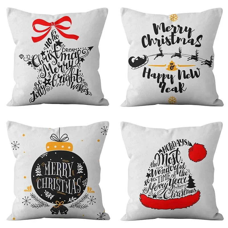 

Christmas Pillow Cover Holiday New Year Decoration Sofa Simple Cartoon Letter Car