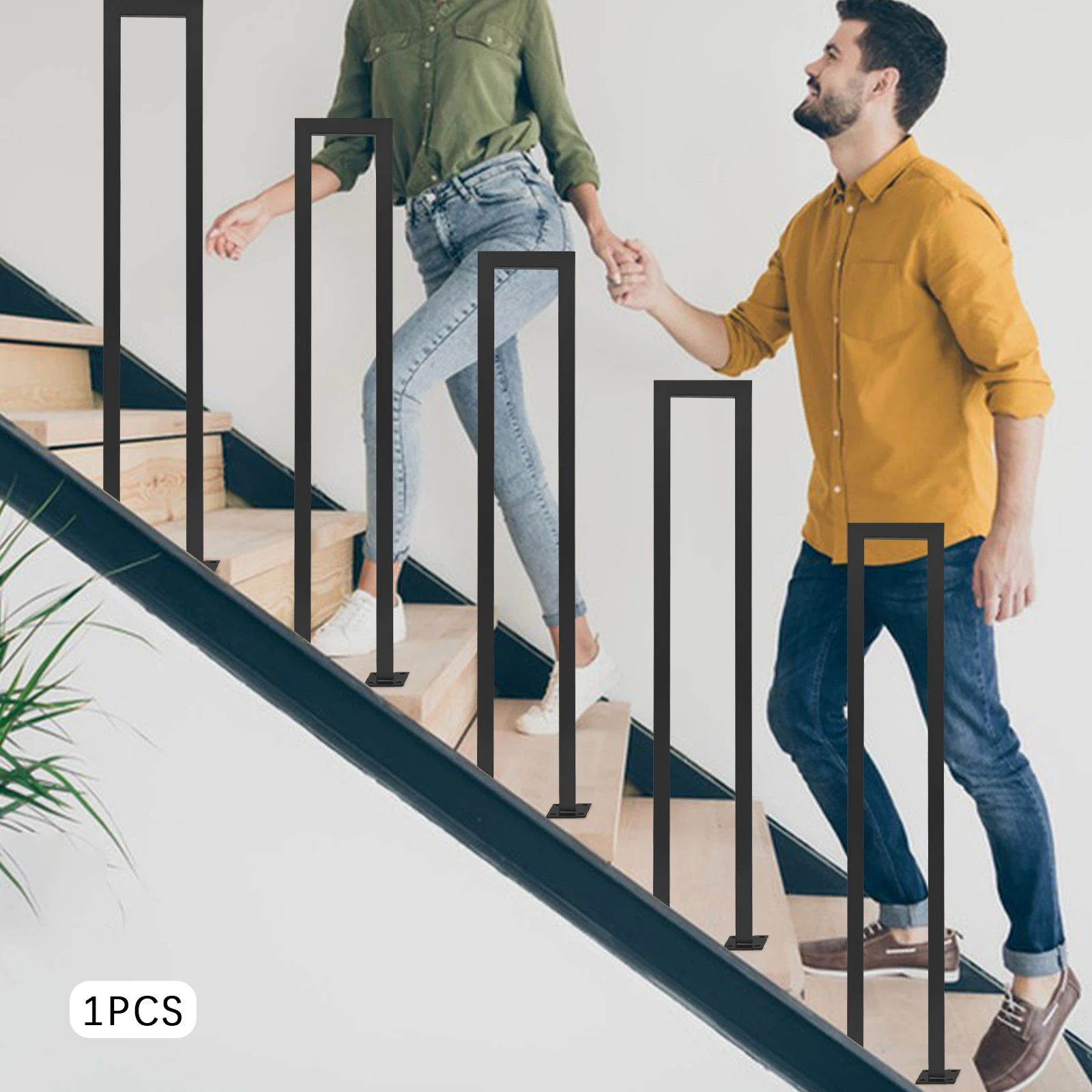 Corrimano di sicurezza da 39,4 × 7,87 pollici, corrimano per scale a forma di U, ringhiera in tubo zincato in ferro battuto per scale, soffitta, interni ed esterni