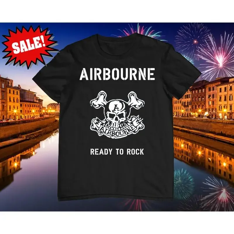 Rare Airbourne Band Ready To Rock Heavy Cotton Black Full Size T Shirt PP107