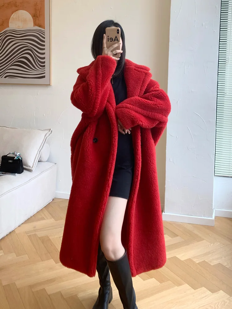 

2023 New Luxury Teddy Bear Coat Alpaca Fur Silhouette Fur Long Women Lapel Long Sleeve Loose Real Fur Coat Fashion Fit Autumn Wi