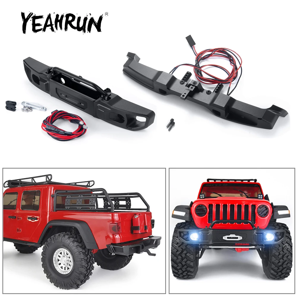 YEAHRUN Metal Front Rear Bumper w/ LED Light for Axial SCX10 III AXI03006 Gladiator AXI03007 Wrangler 1/10 RC Crawler Car Parts