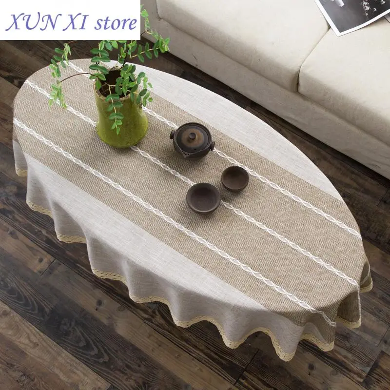 

New Oval Cotton Linen Tablecloth Tea Table Striped Tablecloth Lace Coffee Tea Table Cloth Modern Nordic Table Cover Decoration