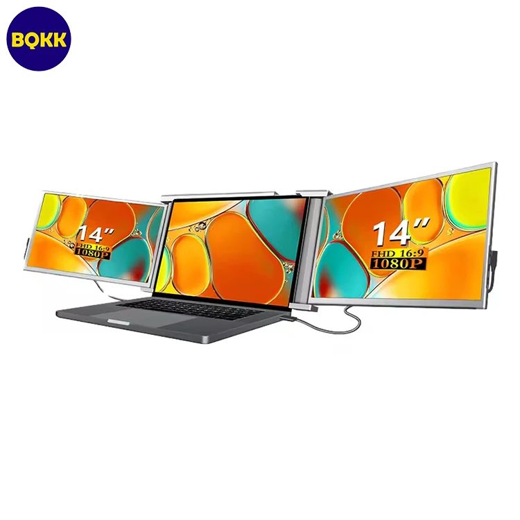 14 Inch Triple Portable Monitor Laptop Screen Extender Dual 1080P IPS LCD Display Split Monitor for Computer PC Gaming Study