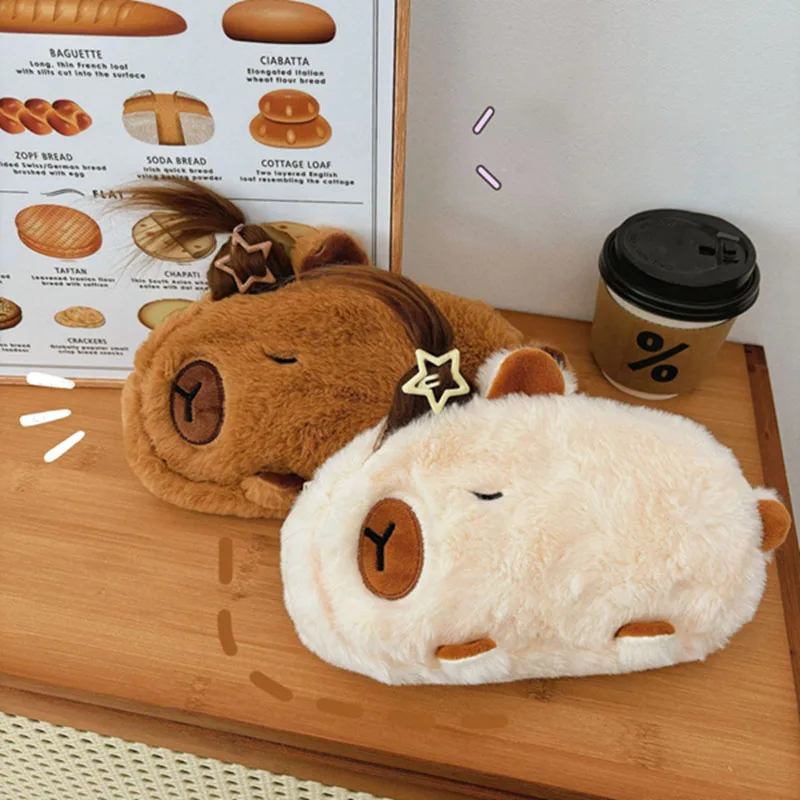 Kawaii Capybara Plush Pencil Case Cosmetic Bag Guinea Pig Pen Pouch Large Capacity Pencil Bag School Supplies Stationery Box