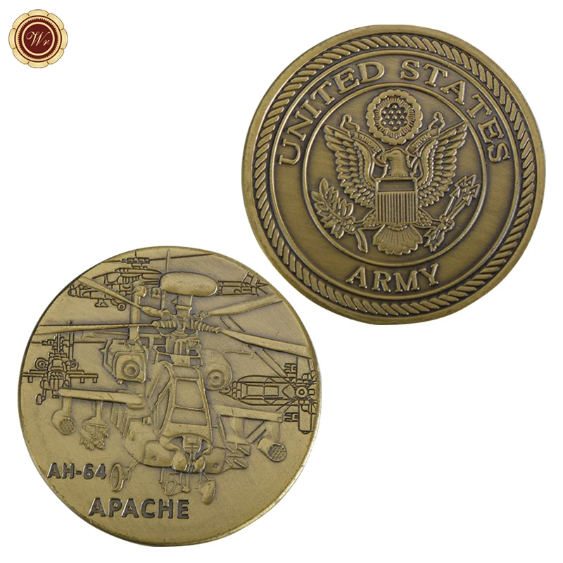 US Army AH-64 APACHE Helicopter Token Novelty American Military Challenge Coin Brass Custom Souvenir Gift for Collection