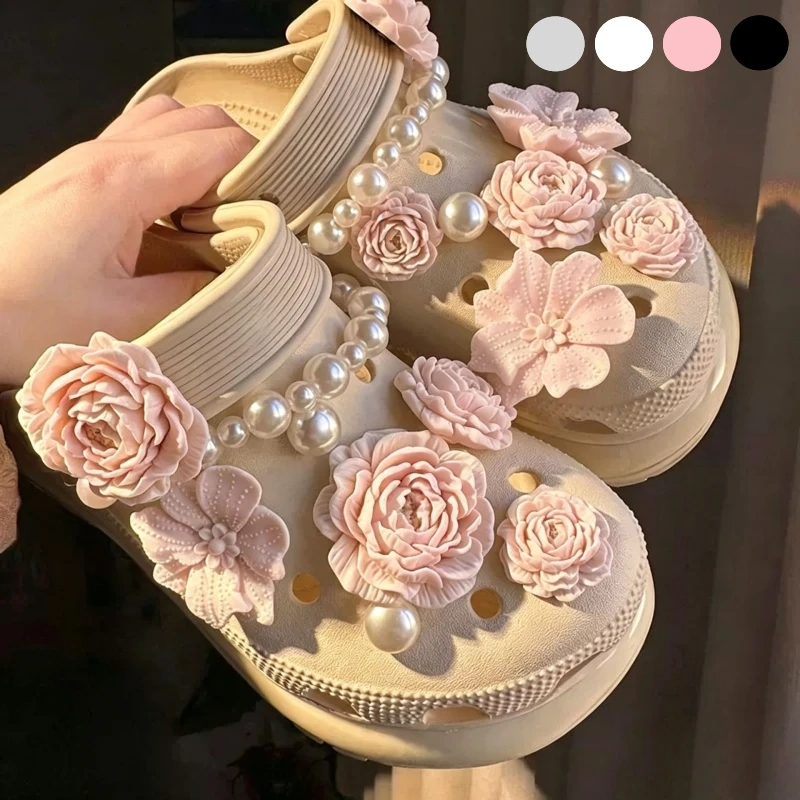 Cute Shoe Charms Set DIY Flower Hole Shoe Buckle Shoes Accessories 3D Flower Bouquet Bone White Hole Shoe Decorations For Women