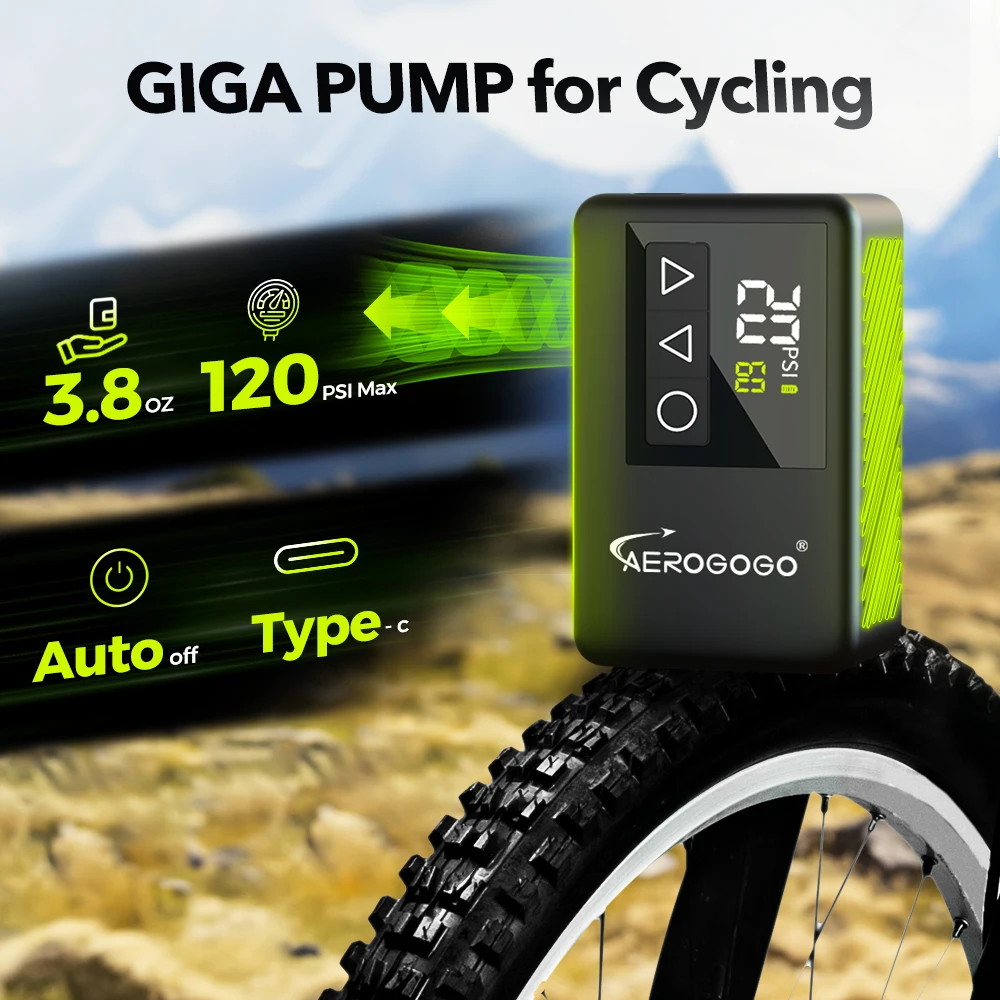 

GIGA Pump for Cycling - Mini Portable Bicycle Pump, Rechargeable Air Inflator 120PSI with Type-C for Schrader & Presta Tires