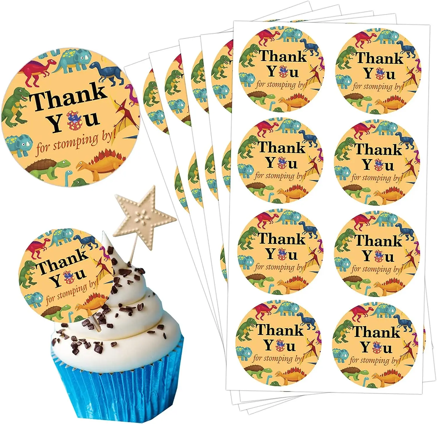 Lovely Cute Dinosaur Thank You Sticker Dinosaur Theme Party 2 inch Sticker Roll Label 80 pcs