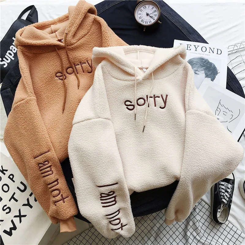 Hoodie-Oberteile für Damen, Langarm, Einfarbig mit Buchstaben-Stickerei, Y2k Streetwear, Dick, Warm, Elegant, Lässig, Flauschig, Herbst 2026
